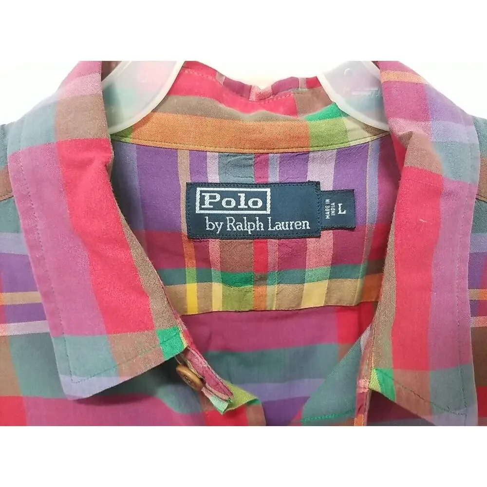 Mens Polo Ralph Lauren‎ Classic Fit Plaid Oxford Long Sleeve Shirt Multi Large